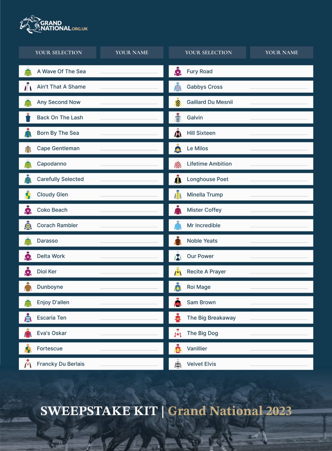 Grand National 2024 Sweepstake Kit Free PDF to Print