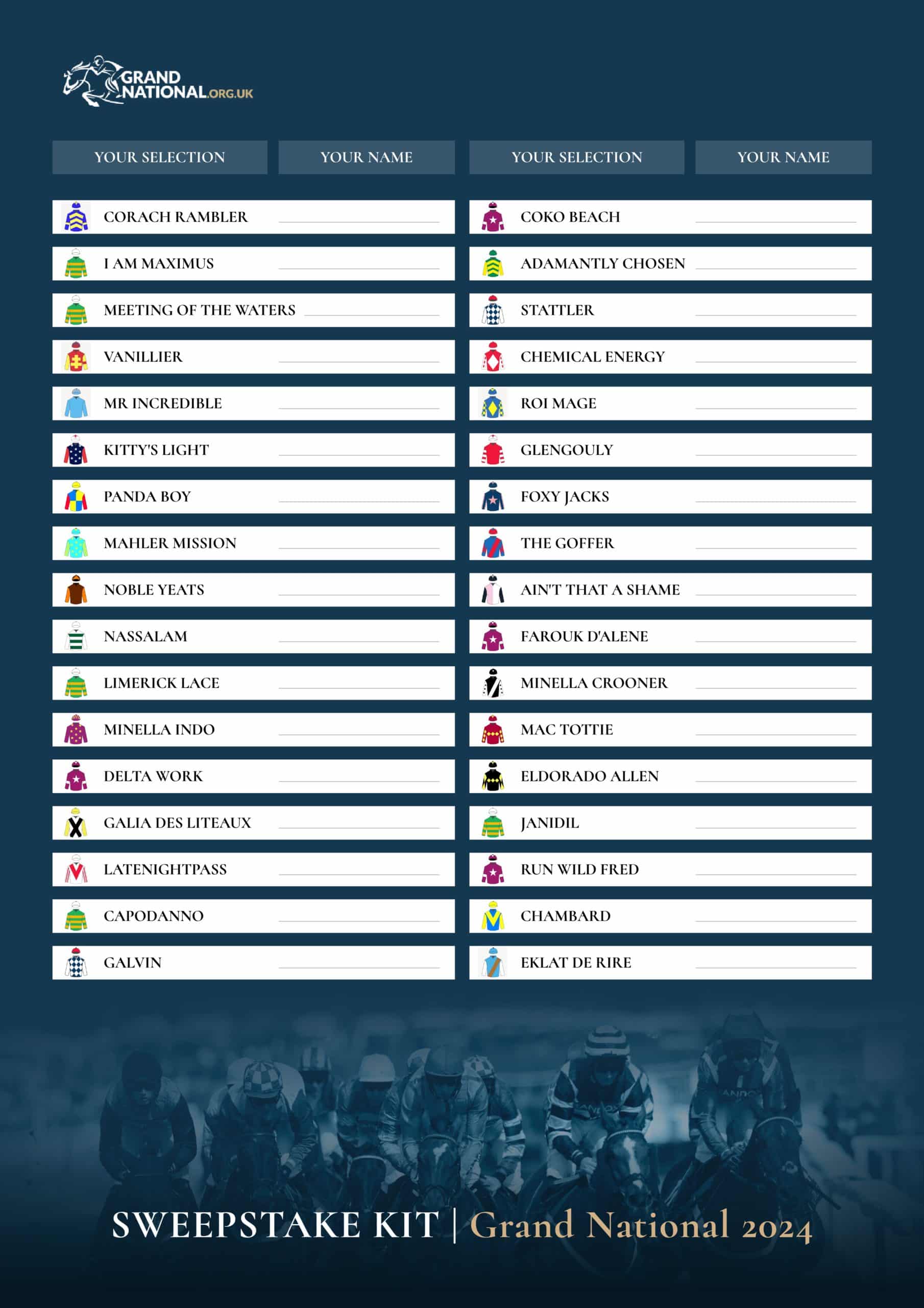 Grand National 2025 Sweepstake Kit Free PDF to Print